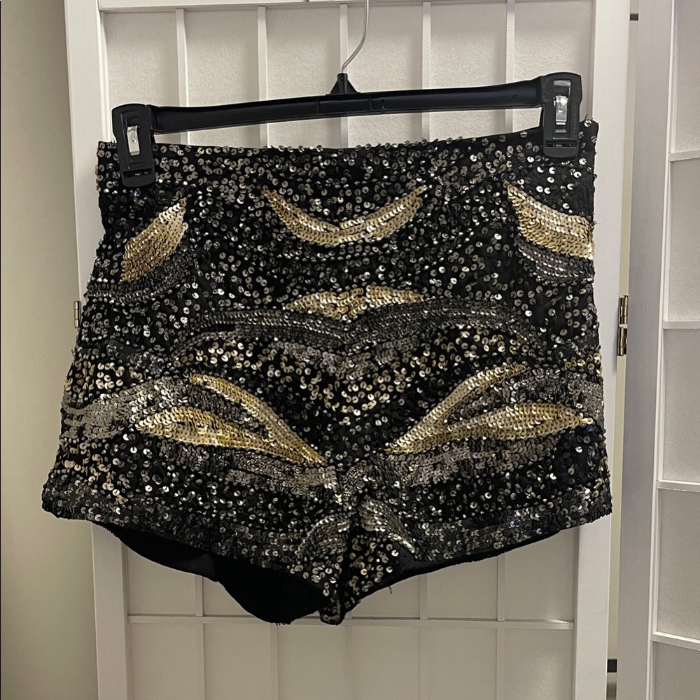 ZARA Sequin Embellished Black and Gold Shorts